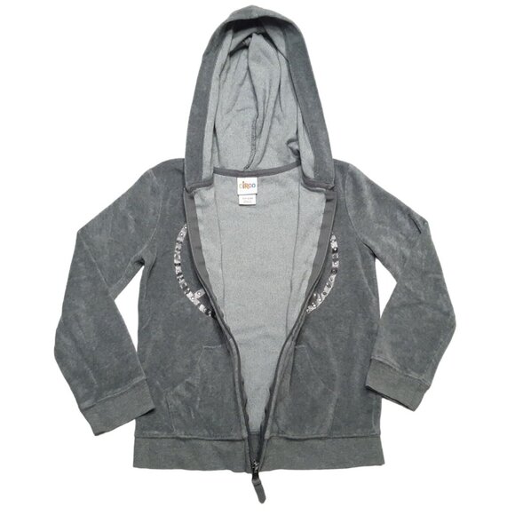 Circo Hoodie Girls Small 6 Gray Full Zip Up Fleece Peace Sign Pockets - Picture 2 of 14
